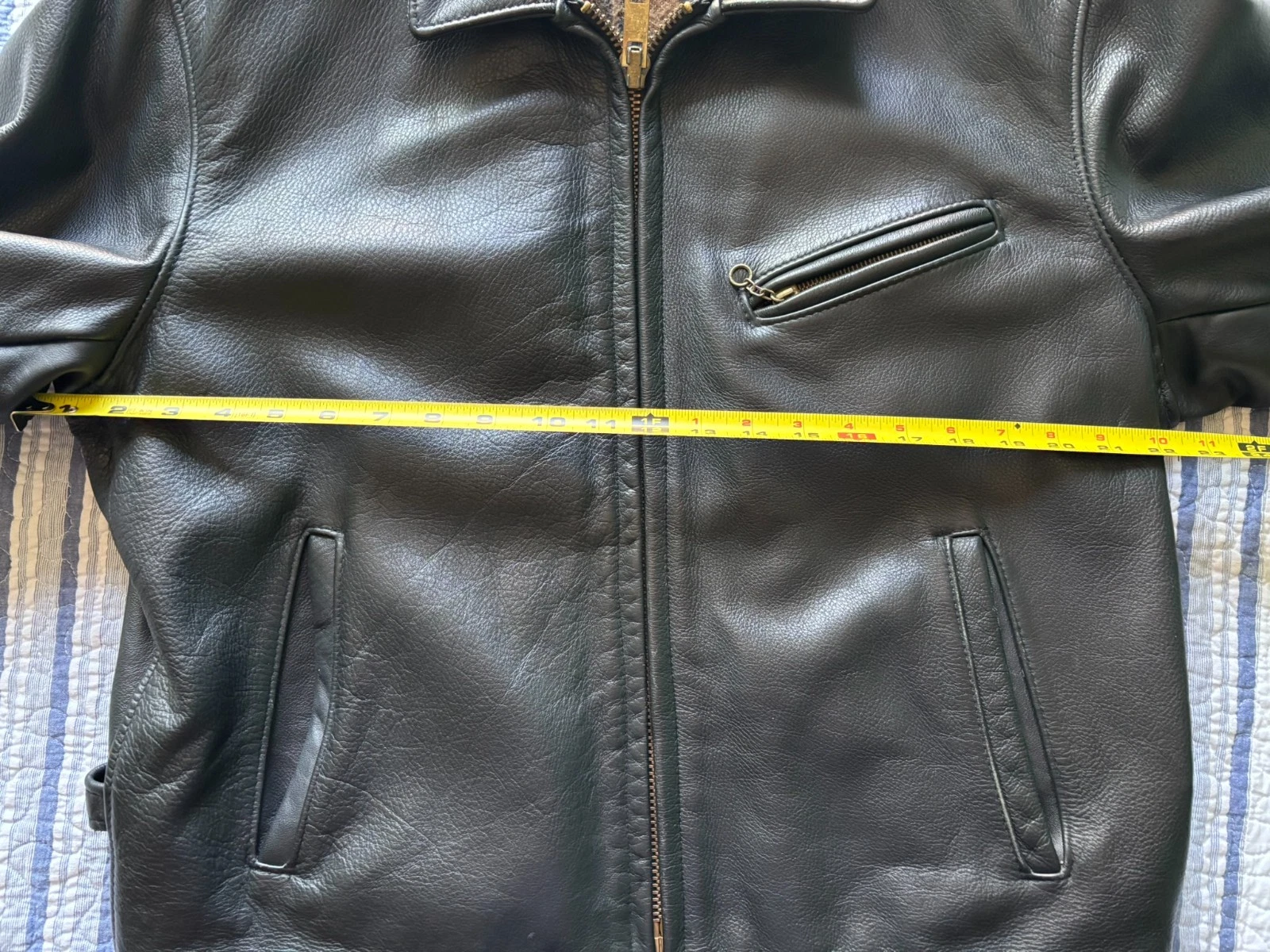 Schott 681 Leather Single Rider Jacket Size 44 Black Collar Flannel Tartan Lined image 18
