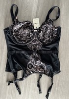Pour Moi  PM 11505  Opulence 38E Black / Pink Basque Bra - New with Tags 