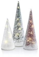 Red Co. Set of 3 (10”, 9”, 7”) Clear Glass Light-Up Decorative Tabletop Chris...