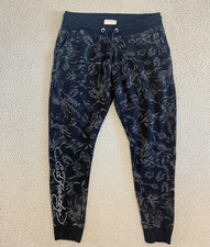Ed Hardy Sweatpants Mens 2XL Black Floral Print Jogger Drawstring Cotton