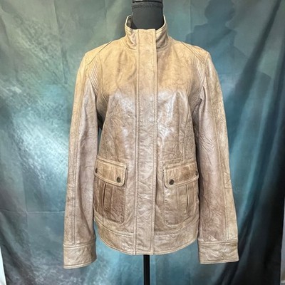 S.Oliver Distressed Lamb Napa Leather Jacket Size Medium Tan Womens Moto Style