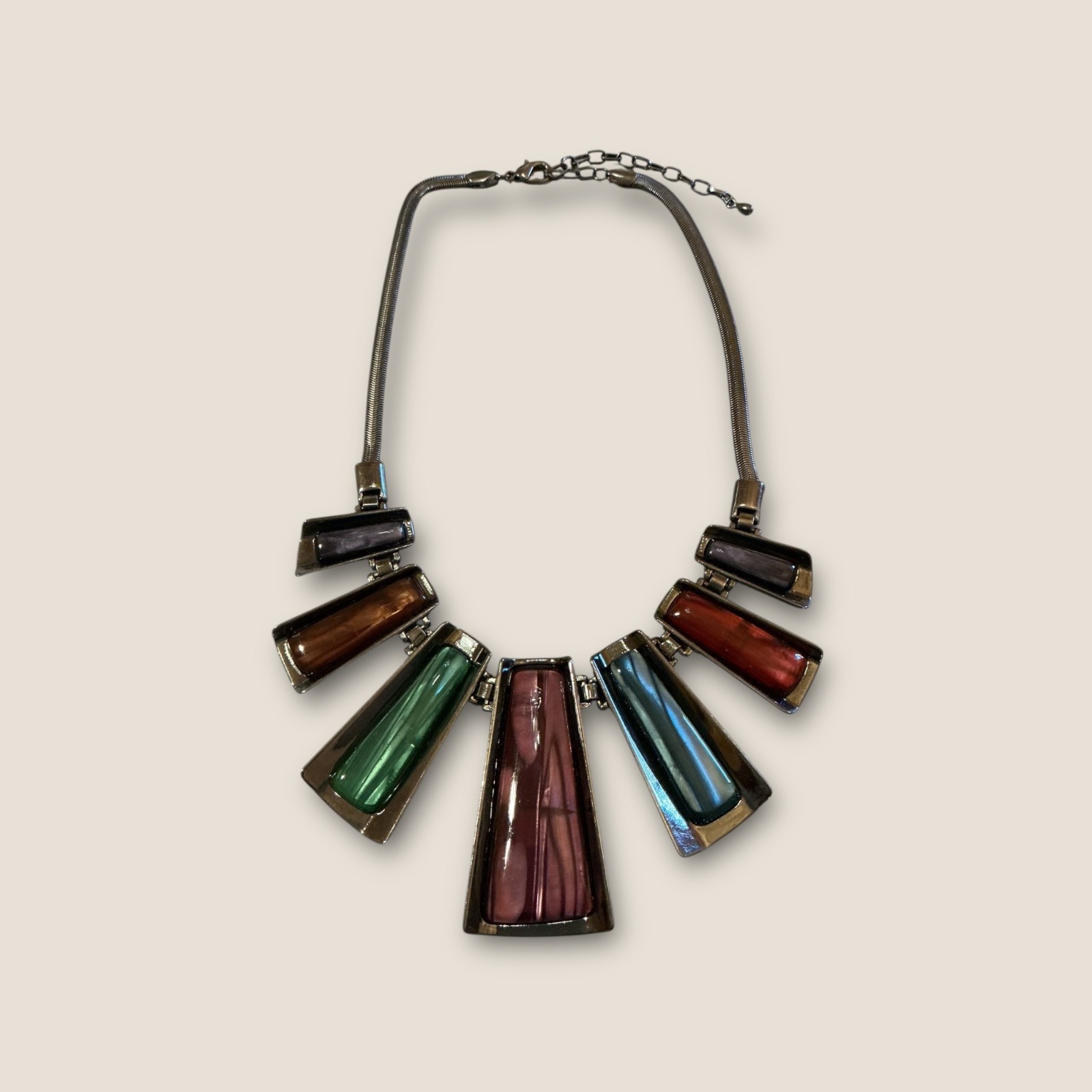 Boho Statement Necklace With Multicolor Panels  A… - image 2