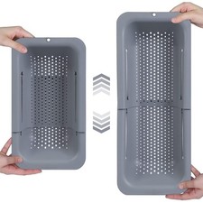 Over Sink Colander, Extendable Kitchen Strainer, Grey Fits Most Sinks. Rinse,