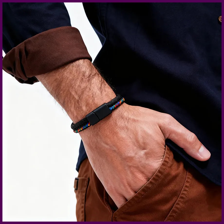 Pulsera de cuerda personalizada hecha a mano para hombre con hebilla desmontable