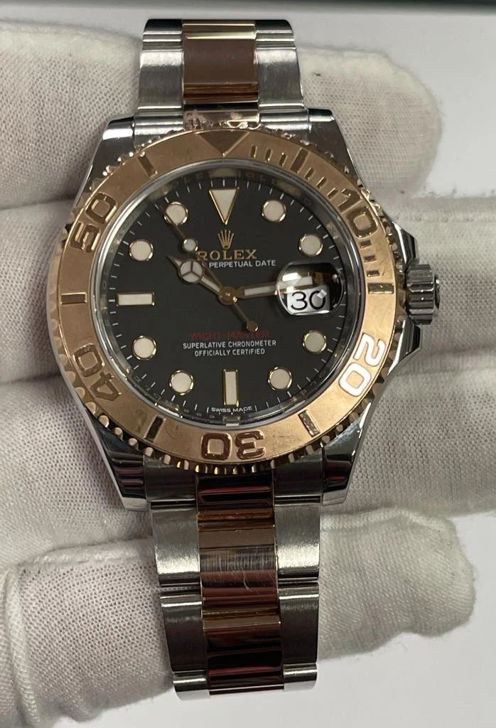 ROLEX 116621 YACHT-MASTER BLACK DIAL 18K ROSE GOLD SS 40mm AUTOMATIC WATCH.
