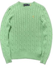 Polo Ralph Lauren Green Cable Knit Wool Blend Sweater Men  s XL VTG Orange Pony