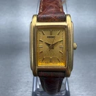 Seiko Tank Watch Women 18mm Gold Dial Gold Tone Rectangle V401-5650 New Battery