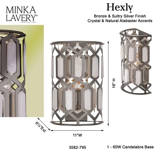 Minka Lavery 3582 Hexly 16" Tall Wall Sconce - Coal - Picture 3 of 6