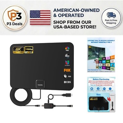 Indoor HDTV Antenna with Detachable Amplifier & 16.5ft Cable for Superior Signal