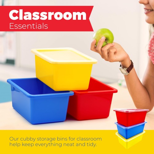 Plastic Storage Bins with Lids, 5 Qt, 3 Pack, Colorful Plastic Cubby Storage ... - Picture 8 of 9