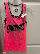 Justice Girls Size 10 Pink Gymnastics Tank Top Scoop Neck Sleeveless Glitter NWT