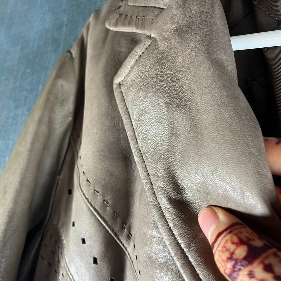 Chaqueta Tahari Mujer Marrón Manga Larga Cierre Botón Talla M Cuero Genuino Foto 4 de 4