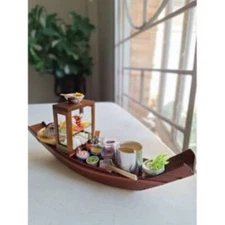 Red Soup Yen-ta-fo Thai Miniature Chiese Boat Wood Dollhouse Noodle Decor Gifts