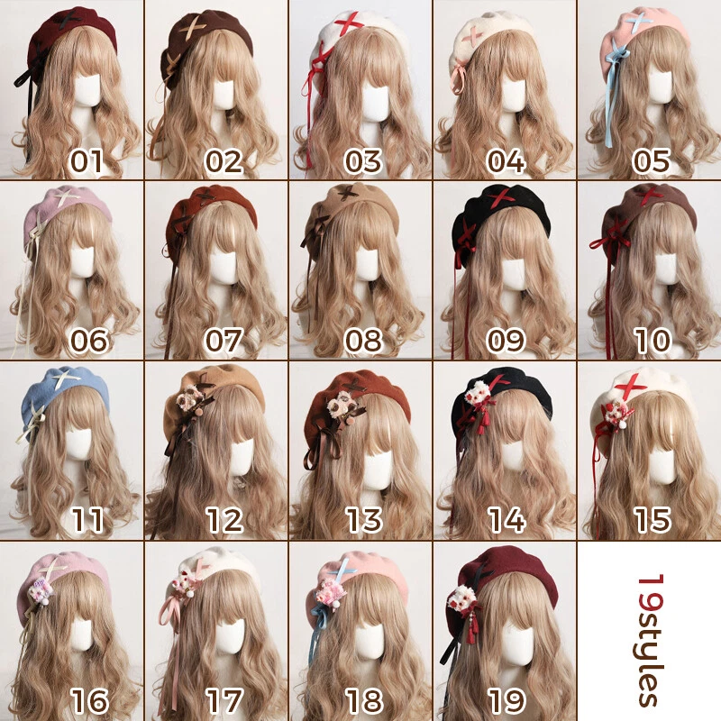 Gorra de pintor Kawaii Lolita Niña Juegos con disfraces Boina Sombrero Mezcla de Lana Invierno Cálida Cinta Foto 3 de 4