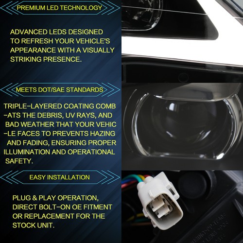 VLAND DRL Projector Headlights For 2012-2014 Toyota Camry LED Front Lamps LH+RH - Picture 7 of 9
