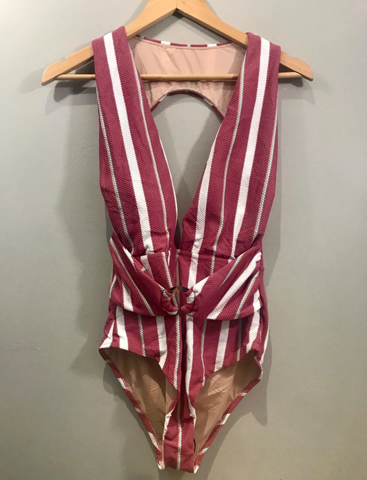 Traje de baño Letarte de una pieza con estampado de Wyoming rosa a rayas talla mediana nuevo con etiquetas Foto 3 de 4