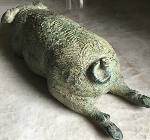 Vintage Bronze Schwein Türstopper Skulptur mit antiker Grünspan Patina 12" L 6,3 Pfund - Bild 3 von 7