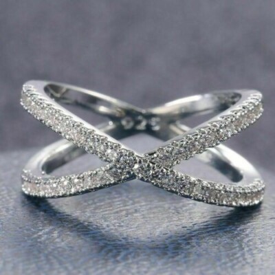 Women Criss Cross Engagement Ring 2Ct Round Real Moissanite 925