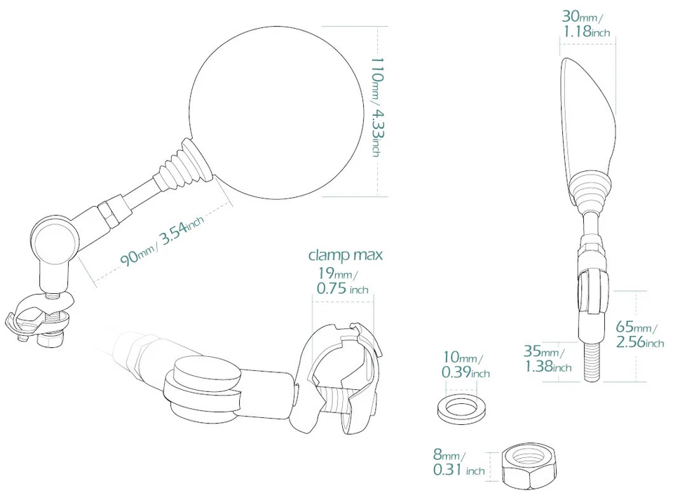 US Duty Paid -OE repuesto espejo retrovisor negro 10 mm + abrazadera se adapta a Husqvarna TE xPAIR Foto 2 de 4