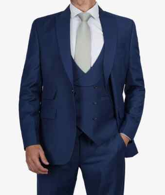 Men s Blue 2Piece Wedding Suit Peak Lapel **NO WAIST COAT**JACKET 36'' TROUSER 32