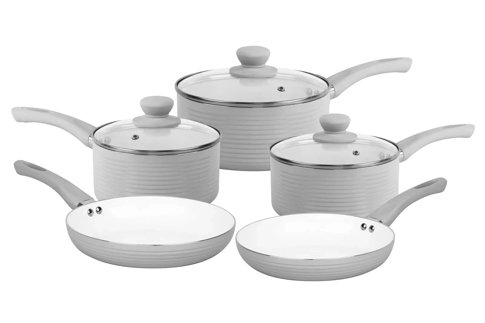 Non Stick Pots and Pans Set Induction Hob Pot Set 8pcs Kitchen Cookware Grey