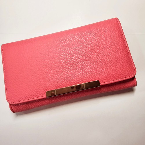 Womens Classic Clutch Wallet Pebble Grain Ladies Crossbody Purse w Chain Salmon - Picture 9 of 9