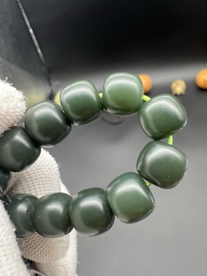 10mm Hetian Elaeagnus Green Jade Bracelet 新疆和田玉沙枣青老型手串