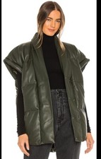 Frame Sleeveless Soft 100% Lamb Leather Puffer Jacket Vest Large Olive Green