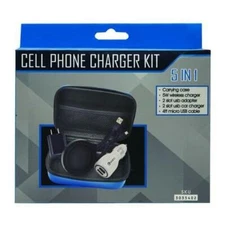 5-in-1 Travel Cell Phone Wireless Charging Kit 2 Port Home & Car USB Cable +Case