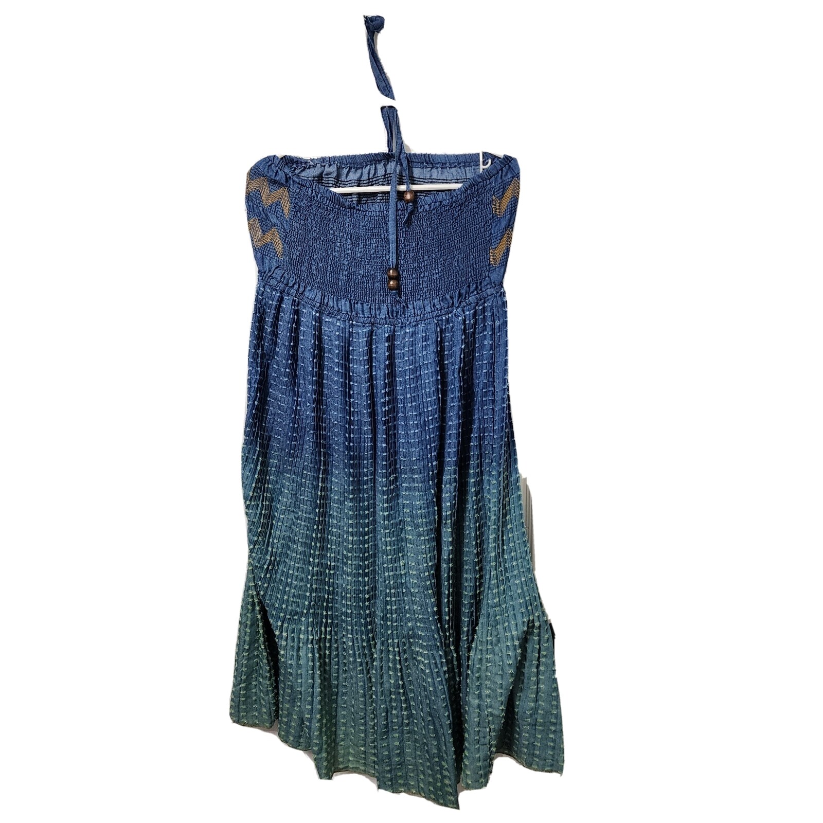 Millenium Blue Graphic Strapless Pleated Elastic … - image 2