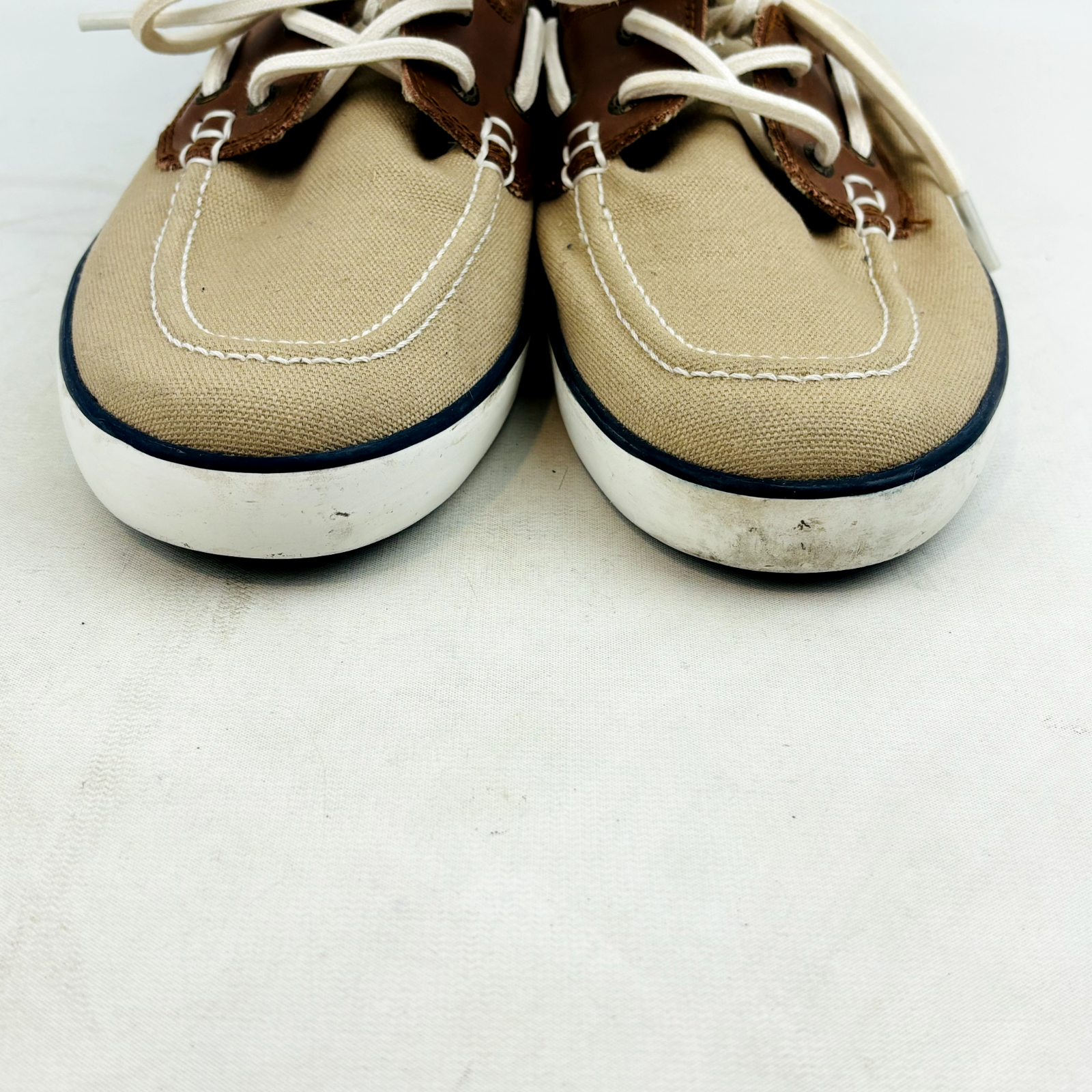 Polo Ralph Lauren Sander scarpa da barca ragazzo 7 tela marrone Oxford ricamata pony