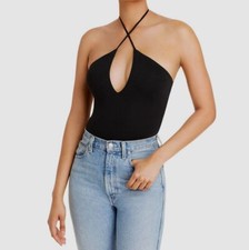 69 Bardot Women Black Slinky Halter Bodysuit Size Medium