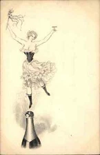 Antique PC Beautiful Woman Shoots from Champagne Bottle SURREALISM FANTASY
