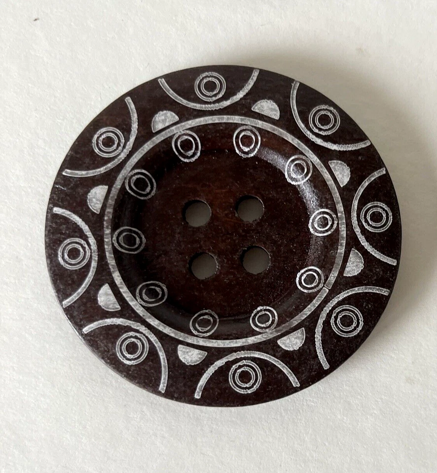 4 Beautiful Dark Painted Wooden Buttons Spiral & Circle Design Large 2 3/8” New - Image 2 of 4