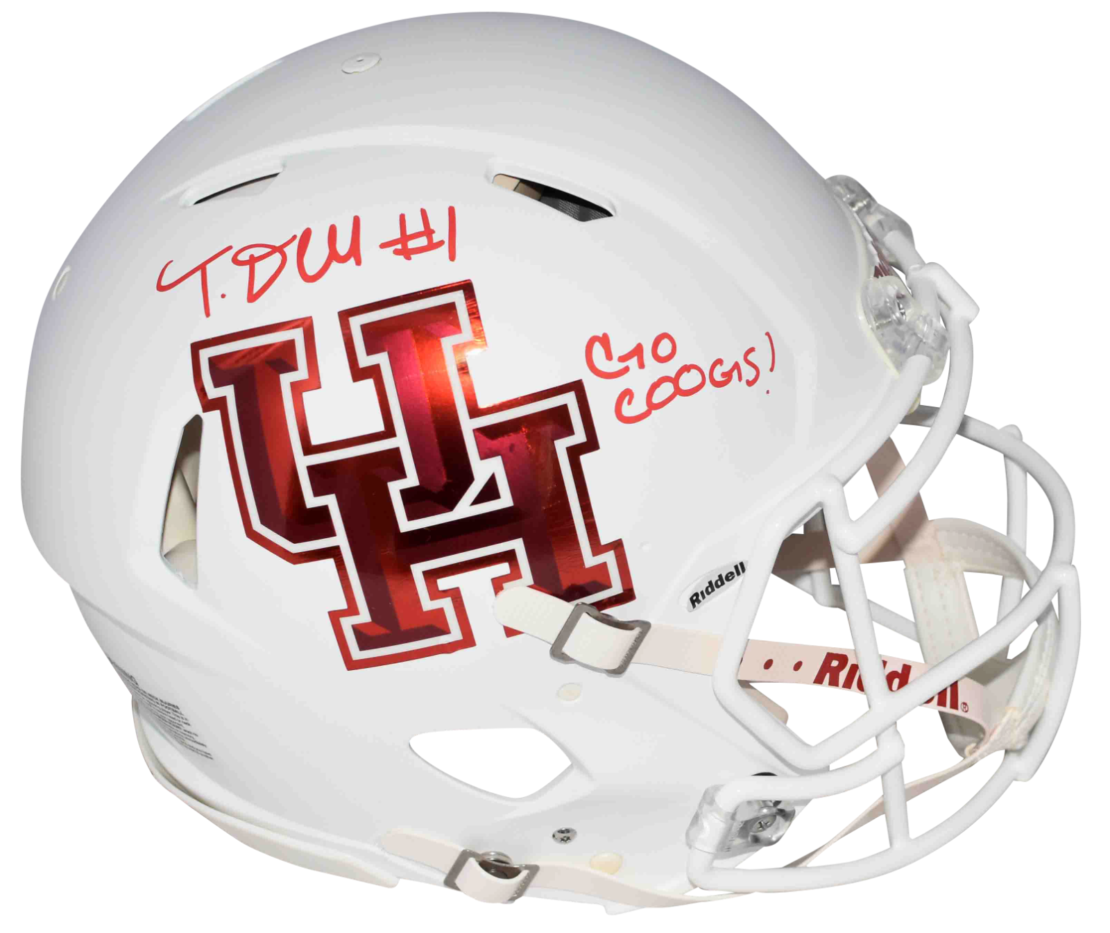 Tank Dell Autographed Signed Houston Cougars WHITE AUTHENTIC SPEED HELMET BECKETT 