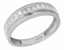 Men's 10K White Gold One Row Genuine Princess Diamond Band Ring .50CT 6MM