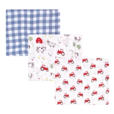 Hudson Baby Cotton Muslin Swaddle Blankets, Boy Farm Animals, One Size
