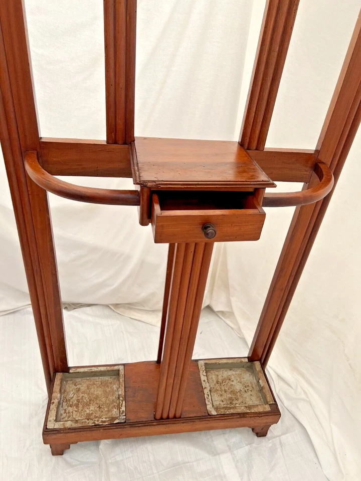 Raro árbol de pasillo Art Deco, espejo, agujero de gusano arce, cajón paraguas soporte sombrero estante Foto 4 de 4