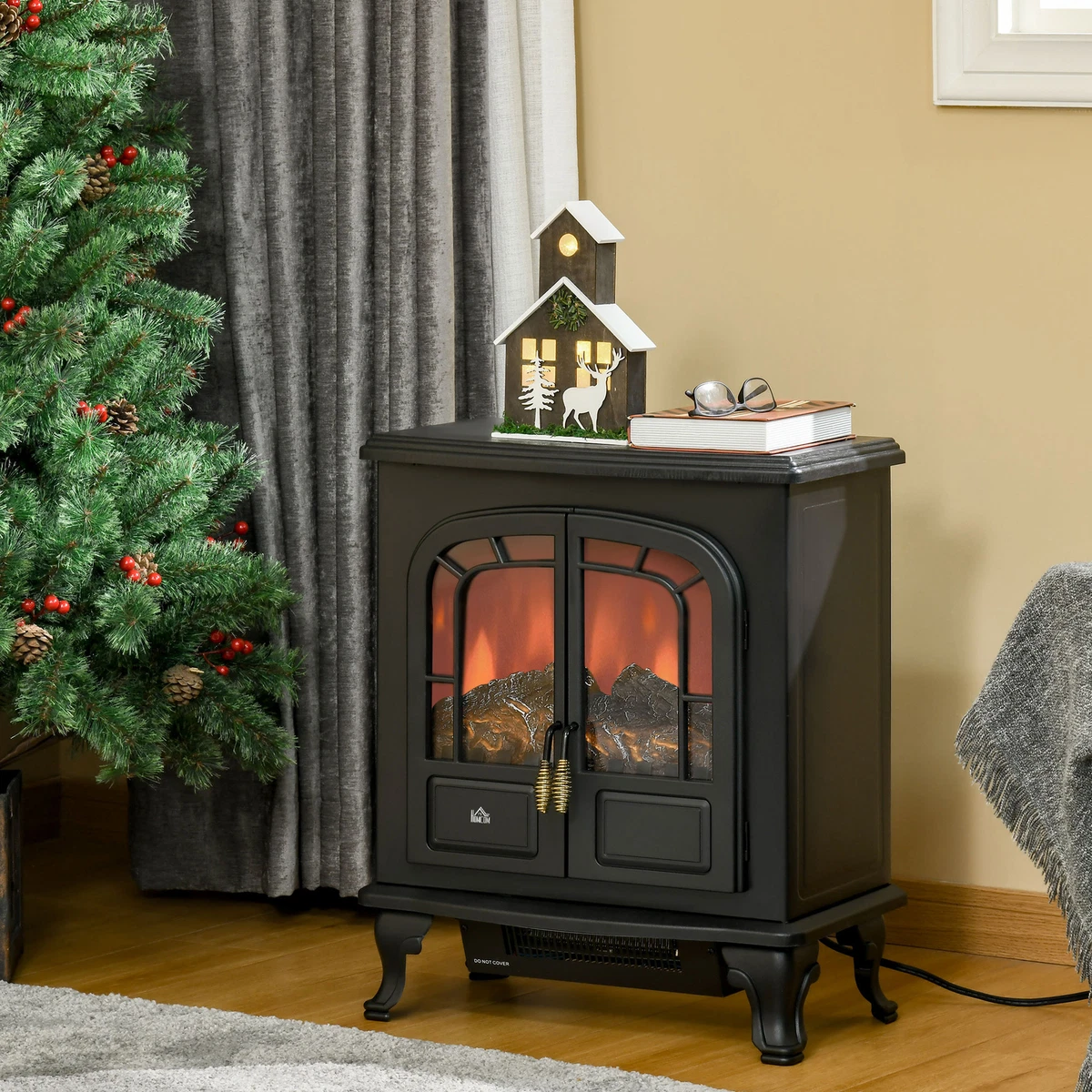 Freestanding Electric Fireplace Stove Heater with LED Fire Flame Effect  Black 5056534521653 | eBay