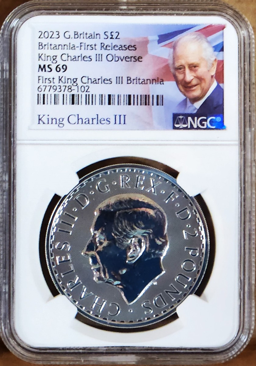 2023 £2 first silver britannia with king charles III ngc ms69 fr 