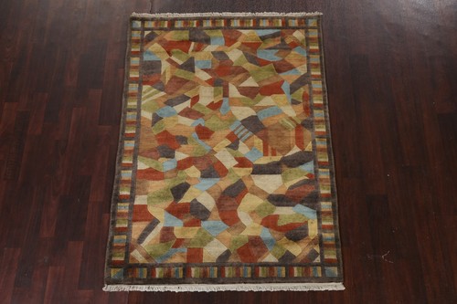 Abstract Modern Nepal Tibetan Oriental Area Rug Hand-knotted Foyer Carpet 4'x6' - Picture 2 of 12