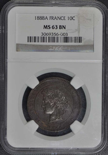 1888A FRANCE 10C NGC MS63BN