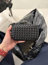 Bottega Veneta Black Intrecciato Woven Wallet with Knot Clasp