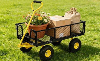 Steel Garden Cart 880lb Capacity Heavy Duty Yard Wagon Utility Cart 10in Tires