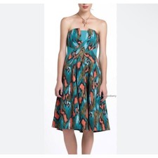 Girls from Savoy Anthropologie Teal Ikat Cotton Pockets Midi Dress Size 4