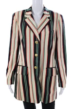 Escada Sport Women 90s Striped Wool Blazer Beige Button Collared Size 38