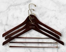 Lot of 3 Lacquered Wooden Suit Hangers Dark Brown Dept Stores