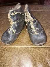 Well Worn Antique Leather Baby Shoes, 4 Long, Brown Lace-up-No Missing Grommets