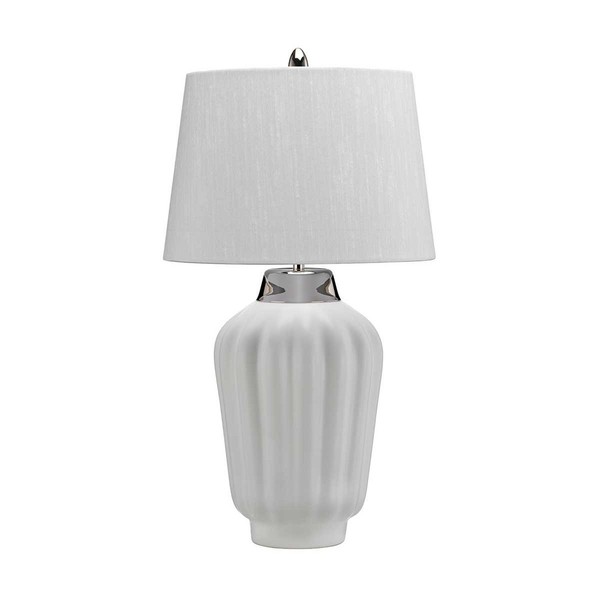 Tischleuchte Keramik Stoff 56,2 Cm Weiß E27 Klassisch Tisch Lampe Nachttisch-image