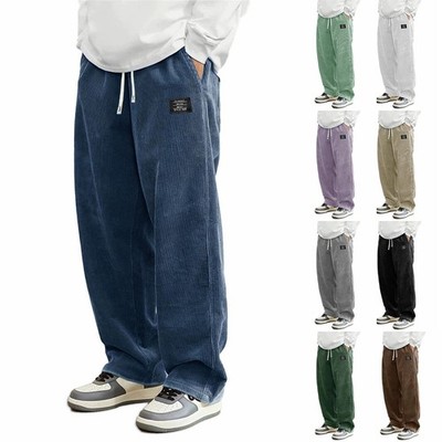 Herren Cord Sweatpants Jogginghose Bequem Baggy Hosen Weites Bein Freizeithose